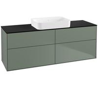 Villeroy & Boch Finion meuble sous lavabo, 4 tiroirs, avec éclairage, lavabo au centre, sans trou pour robinetterie, 1600x603x501mm, Glass Black Matt, G73200GM, G73200GM, Colorazione: Lacca opaca oliv