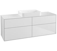 Villeroy & Boch Finion meuble sous lavabo, 4 tiroirs, avec éclairage, lavabo au centre, sans trou pour robinet, 1600x603x501mm, Glass White Matt, G73100MT, G73100MT, Colorazione: Laccato Bianco Opaco