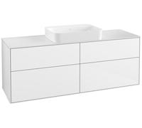 Villeroy & Boch Finion meuble sous lavabo, 4 tiroirs, avec éclairage, lavabo au centre, sans trou pour robinet, 1600x603x501mm, Glass White Matt, G73100GF, G73100GF, Colorazione: Laccato Bianco Lucido