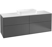 Villeroy & Boch Finion meuble sous lavabo, 4 tiroirs, avec éclairage, lavabo au centre, sans trou pour robinetterie, 1600x603x501mm, Glass Black Matt, G73200MT, G73200MT, Colorazione: Laccato Bianco O