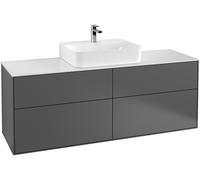Villeroy & Boch Finion meuble sous lavabo, avec éclairage, lavabo au centre, 1600x603x501mm, Glass Black Matt, G19200GN, G19200GN, Colorazione: Noce impiallacciato