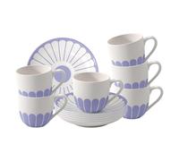 Villeroy & Boch - Fleur Bleu - Set di 6 tazze da caffè con piattini, 160 ml, piccole tazze con motivo floreale per espresso o moka, lavabili in lavastoviglie e forno a microonde, in porcellana di alta