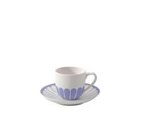 Villeroy & Boch - Fleur Bleu Tazzina da caffè con piattino, 160 ml, piccola tazza con motivo floreale per caffè espresso o moka, lavabile in lavastoviglie e forno a microonde, porcellana di alta