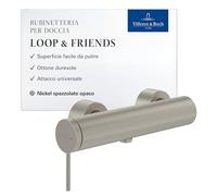 Villeroy & Boch Loop & Friends rubinetteria per doccia, miscelatore doccia con valvola di non ritorno e cartuccia in ceramica, miscelatore monocomando doccia per montaggio a parete, nichel spazzolato