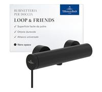 Villeroy & Boch Loop & Friends rubinetteria per doccia, miscelatore doccia con valvola di non ritorno e cartuccia in ceramica, miscelatore monocomando doccia per montaggio a parete, nero opaco