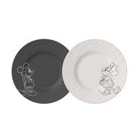 Villeroy & Boch Manufacture Rock - Mickey Mouse - Piatto dessert/colazione, 2 pz., nero/bianco, lavabile in lavastoviglie, adatto per microonde, effetto ardesia con decoro Disney Topolino