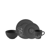 Villeroy & Boch Manufacture Rock - Mickey Mouse - Set da colazione, 4 pz., nero, lavabile in lavastoviglie e adatto per microonde, effetto ardesia con decoro Disney Topolino
