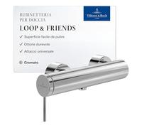 Villeroy & Boch Miscelatore Doccia Loop & Friends, miscelatore doccia con cartuccia in ceramica, miscelatore doccia monocomando per installazione esterna, rotondo - cromato