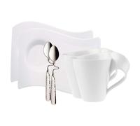 Villeroy & Boch NewWave Set Caffè, Servizio per Cappuccino, Tazzina, Piattino, per 2 Persone, Lavabile in Lavastoviglie, Acciaio Inox, 6 Pezzi