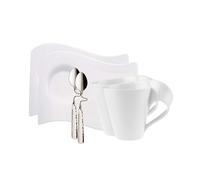 Villeroy & Boch NewWave Set Caffè, Servizio per Cappuccino, Tazzina, Piattino, per 2 Persone, Lavabile in Lavastoviglie, Acciaio Inox, 6 Pezzi