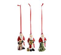 Villeroy & Boch Nostalgic Ornaments Babbo Natale, Addobbi per Albero di Natale, Set da 3, Porcellana, Rosso