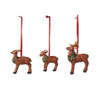 Villeroy & Boch - Nostalgic Ornaments Decorazione Famiglia di Cervi, 3 pz, Incantevole Set di Statuette Decorative in Porcellana Dura, Colorata, 7 x 6 cm