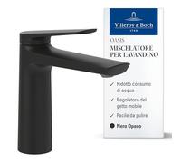 Villeroy & Boch Oasis miscelatore lavabo, senza piletta di scarico - rubinetto bagno con cartuccia in ceramica - rubinetteria lavabo a risparmio idrico - altezza bocchetta 114 mm - rotondo Matt Black