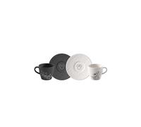 Villeroy & Boch Manufacture Rock - Mickey Mouse - Tazzina con piattino, 4 pz, nero/bianco, lavabile in lavastoviglie, adatta per microonde, effetto ardesia con decoro Disney Topolino
