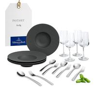 Villeroy & Boch - Set di stoviglie per amanti della pasta e del vino, 12 pz., look ardesia in nero opaco, servizio da tavola per 4 persone
