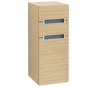 Villeroy & Boch Subway 2.0 Armoires latérales, 1 porte butée gauche, 2 tiroirs, Glass Silver Grey, A7121RVJ, A7121RVJ, Colorazione: Rovere nordico, maniglia cromata lucida