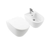 Villeroy & Boch Subway 2.0 coppia sanitari - bidet e WC sospeso con DirectFlush, 5614R0T2+8M42S1T1+540000R1, Subway 2.0 bianco [WC > Set WC / Bidet]