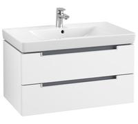 Villeroy & Boch Subway 2.0 meuble sous lavabo, 2 tiroirs, lavabo au centre, 787x420x449mm, A68900MS, A68900MS, Colorazione: Bianco opaco, maniglia: argento opaco