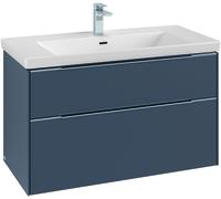 Villeroy & Boch Subway 3.0, 973x576x478mm, meuble pour lavabo, 2 tiroirs, 2, C570L1VQ, C570L1VQ, Colorazione: Fronte/corpo: blu marino, manico: nero vulcano