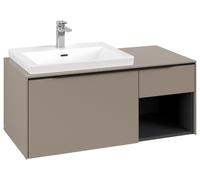Villeroy & Boch Subway 3.0 armoire sous lavabo, 2 tiroirs, lavabo à gauche, élément d'étagère en bas à droite, 1001x422,5x516mm, C57201VM, C57201VM, Colorazione: Frontale/carcassa: Taupe, manico: Volc