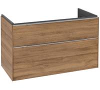 Villeroy & Boch Subway 3.0 armoire sous lavabo, éclairage LED, 2 tiroirs, 973x576x478mm, C570L0RH, C570L0RH, Colorazione: Fronte/cassa: quercia del Kansas, manico: alluminio lucido