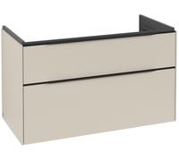 Villeroy & Boch Subway 3.0 armoire sous lavabo, éclairage LED, 2 tiroirs, 973x576x478mm, C570L1VN, C570L1VN, Colorazione: Fronte/carcassa: Grigio Cashmere, manico: Nero Vulcano