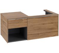 Villeroy & Boch Subway 3.0 armoire sous lavabo, éclairage LED, 2 tiroirs, lavabo à droite, élément d'étagère en bas à gauche, 1001x422,5x516mm, C571L0RH, C571L0RH, Colorazione: Fronte/cassa: quercia d