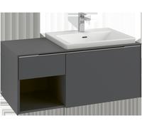Villeroy & Boch Subway 3.0 armoire sous lavabo, éclairage LED, 2 tiroirs, lavabo à droite, élément d'étagère en bas à gauche, 1001x422,5x516mm, C571L0AB, C571L0AB, Colorazione: Frontale/cassa: rovere