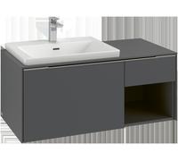 Villeroy & Boch Subway 3.0 armoire sous lavabo, éclairage LED, 2 tiroirs, lavabo à gauche, élément d'étagère en bas à droite, 1001x422,5x516mm, C572L0AH, C572L0AH, Colorazione: Frontale/cassa: Wine Re