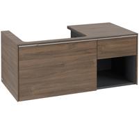Villeroy & Boch Subway 3.0 armoire sous lavabo, éclairage LED, 2 tiroirs, lavabo à gauche, élément d'étagère en bas à droite, 1001x422,5x516mm, C572L0VH, C572L0VH, Colorazione: Fronte/cassa: quercia d