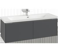 Villeroy & Boch Subway 3.0 armoire sous lavabo, éclairage LED, 2 tiroirs, lavabo au centre, 1272x429x478mm, C601L1AA, C601L1AA, Colorazione: Frontale/carcassa: Rovere bianco, maniglia: Nero vulcano