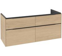 Villeroy & Boch Subway 3.0 armoire sous lavabo, éclairage LED, 4 tiroirs, lavabo au centre, 1272x576x478mm, C602L1VJ, C602L1VJ, Colorazione: Fronte/cassa: quercia nordica, manico: nero vulcano