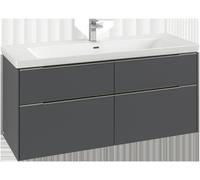 Villeroy & Boch Subway 3.0 armoire sous lavabo, éclairage LED, 4 tiroirs, lavabo au centre, 1272x576x478mm, C602L2AH, C602L2AH, Colorazione: Frontale/carcassa: Wine Red, maniglia: Wine Red