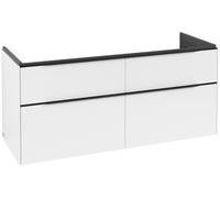 Villeroy & Boch Subway 3.0 armoire sous lavabo, éclairage LED, 4 tiroirs, lavabo au centre, 1272x576x478mm, C602L1VF, C602L1VF, Colorazione: Fronte/carcassa: bianco puro, manico: nero vulcano