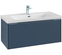 Villeroy & Boch Subway 3.0 Meuble sous-lavabo, éclairage LED, 1 tiroir, 973x429x478mm, C569L1VQ, C569L1VQ, Colorazione: Fronte/corpo: blu marino, manico: nero vulcano