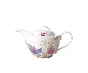 Villeroy & Boch - teiera Mariefleur Gris Basic, fine teiera in Porcellana Premium con Decoro Floreale filigranato, Lavabile in lavastoviglie, 1.2 l