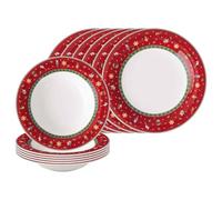 Villeroy & Boch Toy's Delight - Servizio da tavola da 12 pezzi, piatti rotondi e fondi per 6 persone, set di piatti natalizi, in porcellana di alta qualità, colore: rosso