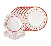 Villeroy & Boch Toy's Delight - Servizio da tavola da 12 pezzi, piatti rotondi e fondi per 6 persone, stoviglie natalizie, in porcellana di alta qualità, colore: Bianco