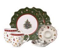 Villeroy & Boch Toy's Delight - Set da colazione 6 pezzi, stoviglie per 2 persone con piatti da colazione, tazze e portauova, stoviglie natalizie, porcellana premium, multicolore/verde