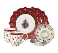 Villeroy & Boch Toy's Delight - Set da colazione 6 pezzi, stoviglie per 2 persone con piatti da colazione, tazze e portauova, stoviglie natalizie, porcellana premium, colorato/rosso