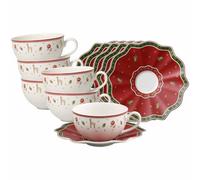 Villeroy & Boch Toy's Delight - Set di 6 tazze da caffè con piattini, 300 ml, per 6 persone, in porcellana di alta qualità, colore: Rosso/Bianco