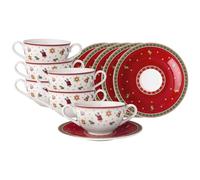 Villeroy & Boch Toy's Delight - Set di 6 tazze da zuppa con piattini, 250 ml, in porcellana di alta qualità, bordo rotondo, colore: rosso