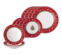Villeroy & Boch Toy's Delight Set di piatti da 12 pezzi | piatti rotondi da pranzo, zuppa e colazione per 4 persone | stoviglie natalizie | porcellana premium | rosso