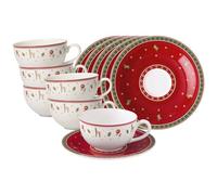 Villeroy & Boch Toy's Delight Specials - Set di 6 tazze da caffè con piattini, 300 ml, per 6 persone, in porcellana di alta qualità, colore: Rosso/Bianco