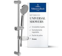 Villeroy & Boch Universal Showers set doccia, set doccia con supporto doccetta regolabile e doccetta con 3 tipologie di getto, sistema doccia con soffione rotondo, cromato