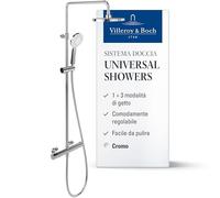 Villeroy & Boch Universal Showers sistema doccia, set doccia con supporto doccetta regolabile, doccia a pioggia e termostato, doccetta con 3 tipologie di getto, soffione rotondo, cromato