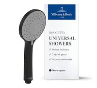 Villeroy & Boch Universal Showers Soffione Doccia, doccetta manuale con 3 modalità di getto e EasyClean, risparmio idrico, antiriflusso, attacco universale - Nero opaco