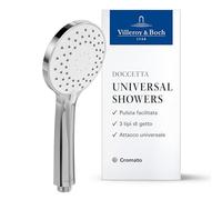 Villeroy & Boch Universal Showers Soffione Doccia, elegante doccetta con 3 tipi di getto e EasyClean, risparmio idrico, antiriflusso, attacco universale - cromato