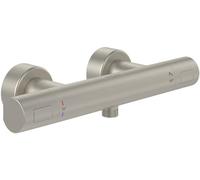 Villeroy & Boch Universal Taps & Fittings termostato per doccia, rubinetteria per doccia con sistema antiscottatura e blocco di sicurezza a 38°, miscelatore doccia a parete, rotondo, nichel spazzolato