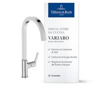 Villeroy & Boch Variaro rubinetto da cucina, miscelatore da cucina a bassa pressione, altezza bocca 306 mm, girevole a 360°, per lavello, risparmio idrico con 6 l/min, montaggio rapido - Cromo